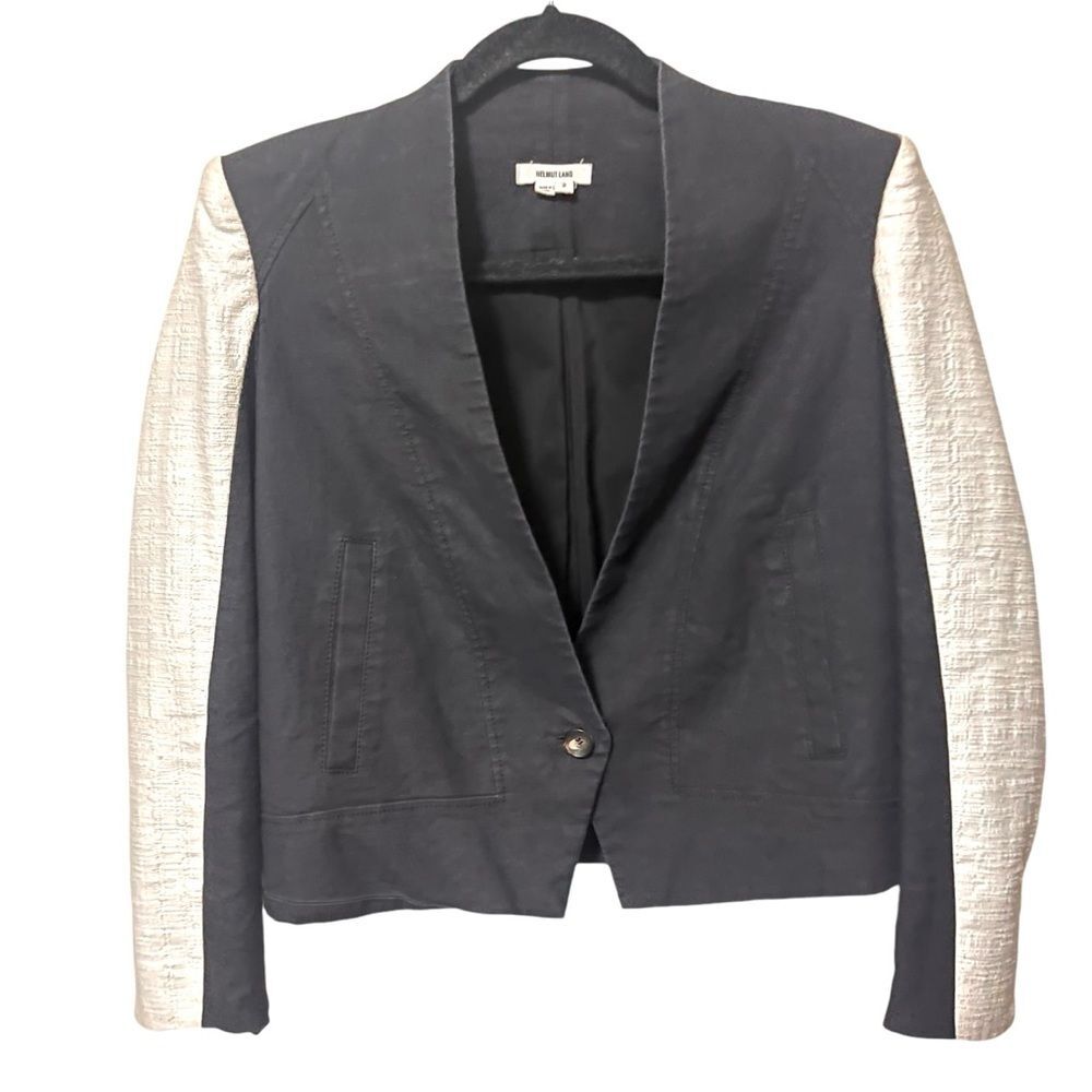 HELMUT LANG BLAZER NAVY CREAM Colorblock Cotton Minimalist Linen Blend Jacket 2